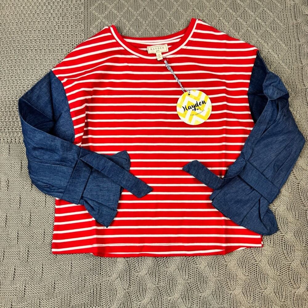 Hayden Girls Stripe Top With Sleeve Cuff Details 7/8
